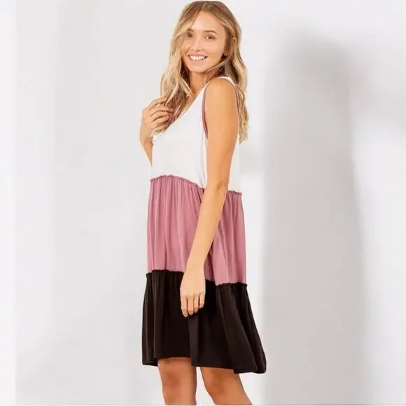 Color Block Sleeveless Swing Tank Midi Dress with Side Pockets - Picture 4 of 8